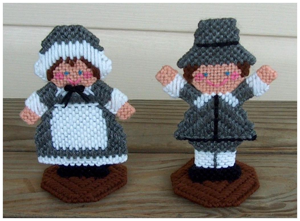 

Set of 2 New Handmade Pilgrim Boy Girl Stand Ups Thanksgiving Table Decor