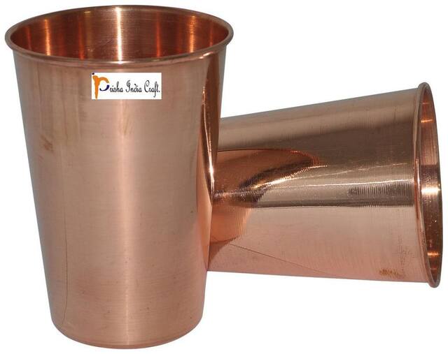 Prisha India Craft Copper Cup Water Tumbler Handmade Water Glasses  Set of 2