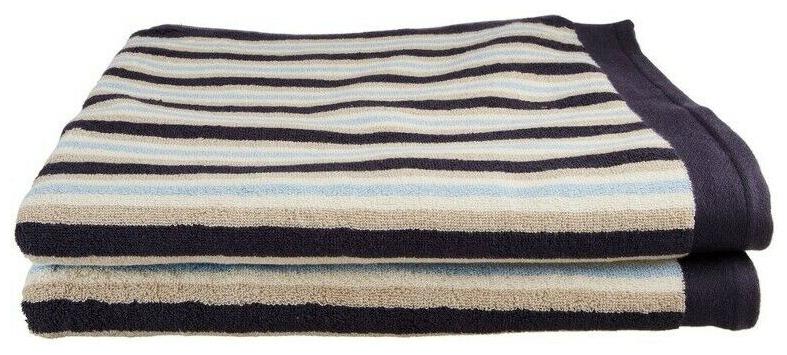 

Set of 2 Superior Blue Striped Egyptian Cotton Loop Bath Towels 30 x 52