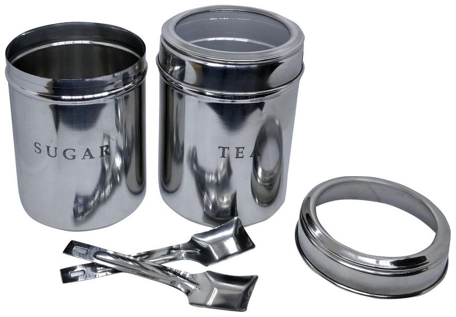 

Set of 2 Tea and Sugar See through canisters lids With spoons