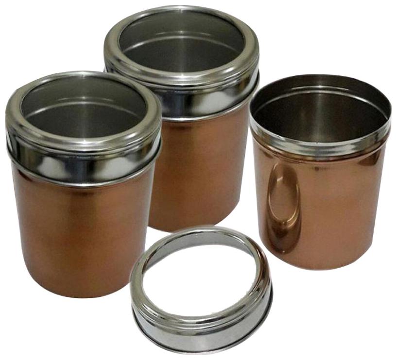 

Set of 3 Copper color Kitchen storage canisters with see through lid
