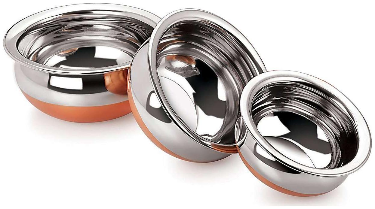 

Set Of 3 Stainless Steel With Copper Base Cookware Handi