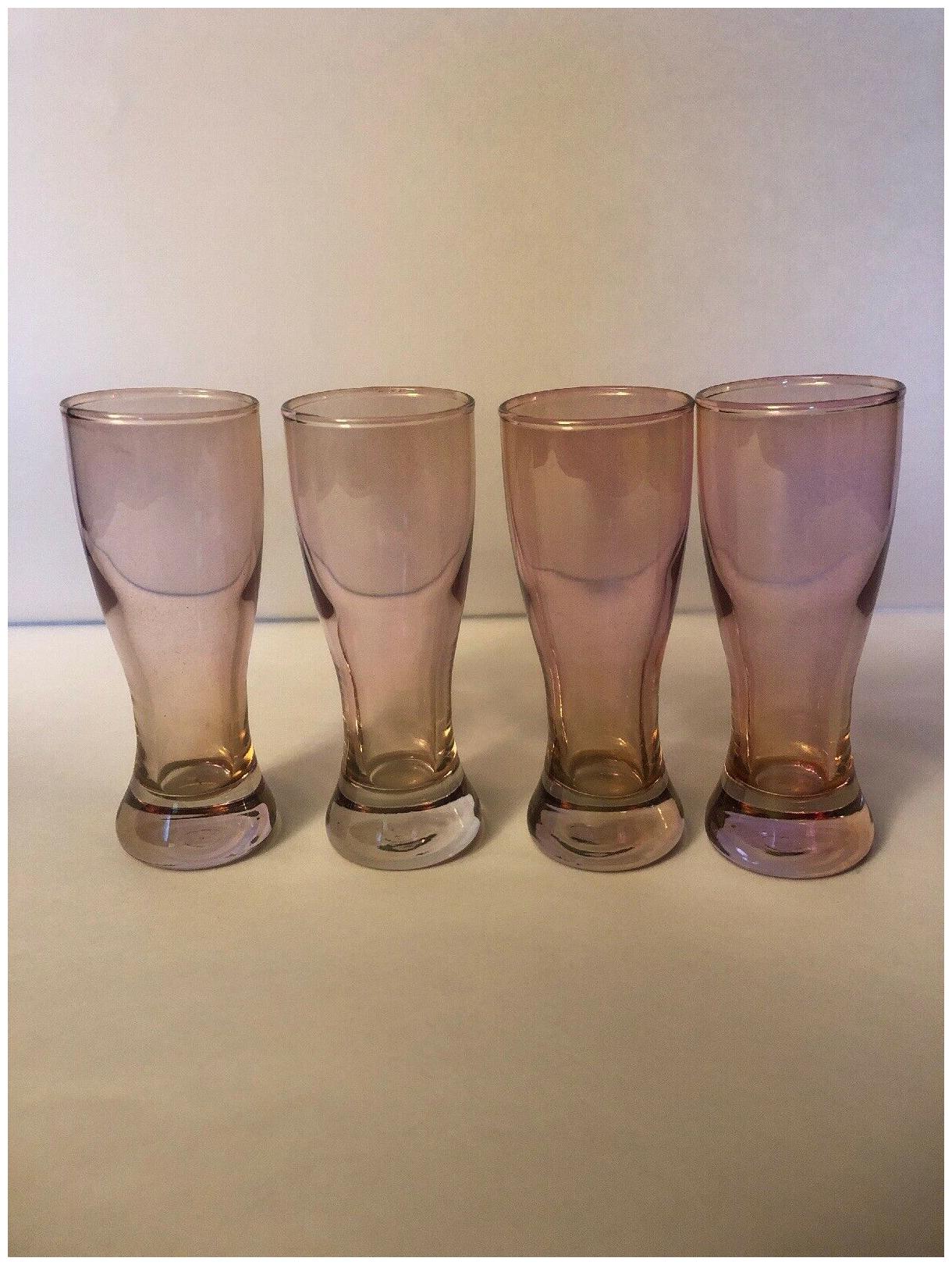 

Set Of 4 Pcs Libbey 245 Mini 2 5 Ounce Pilsner Shooter Glass PINK Made In USA