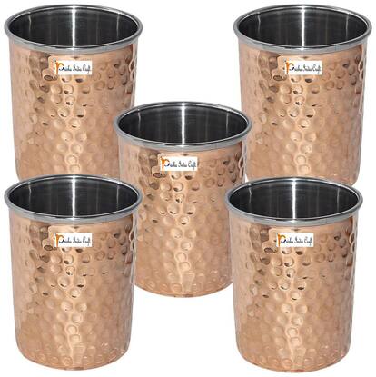 Prisha India Craft Handmade Water Glass Copper Tumbler  Set of 5