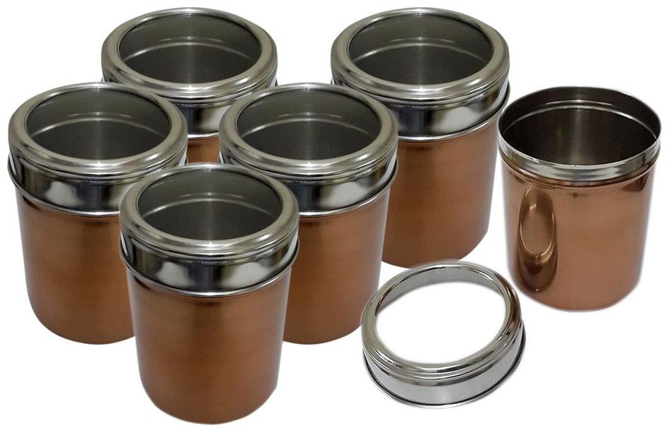 

Set of 6 Copper color Kitchen storage canisters with see through lid