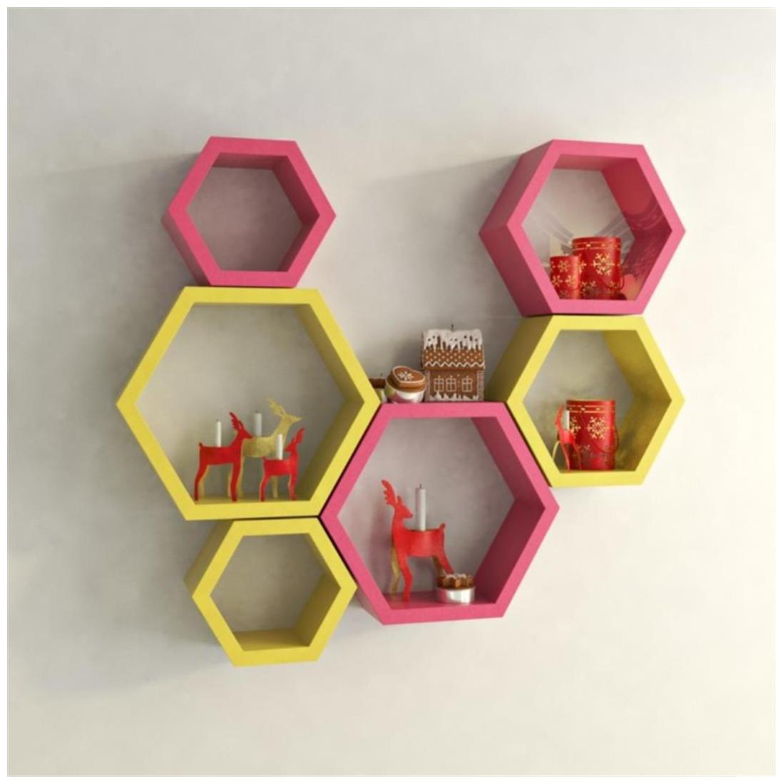 

Set of 6 Hexagon Wall Shelves