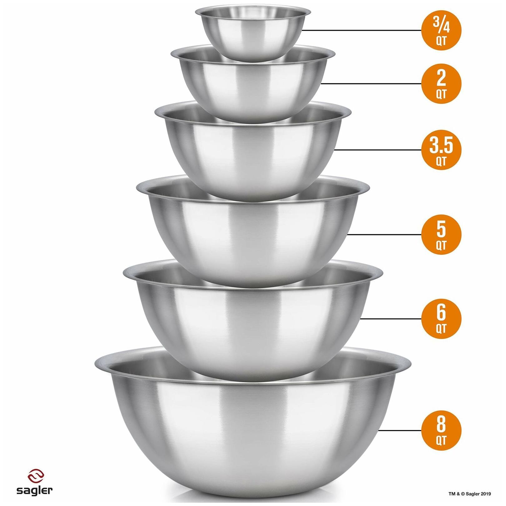 

Set of 6 Stainless Steel Mixing Bowls Polished Mirror Kitchen Ideal For Cooking