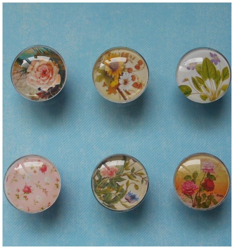 

Set of Six Glass Gem Magnets Floral Images Handmade