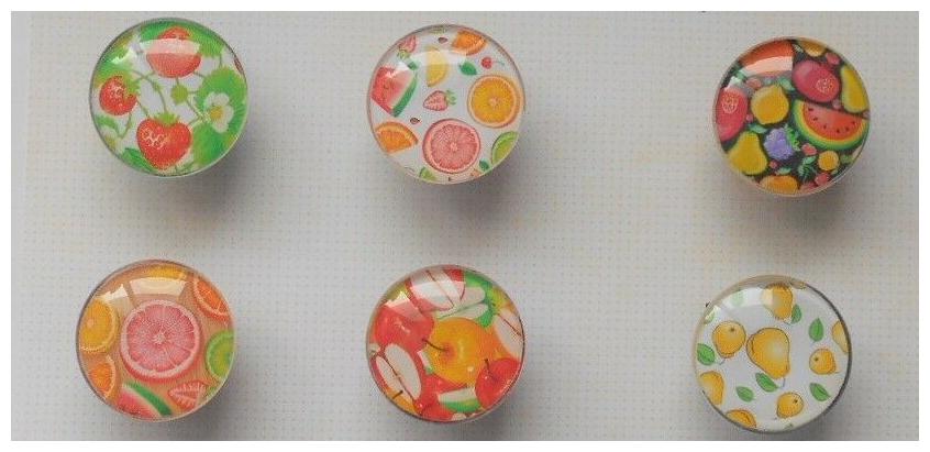 

Set of Six Glass Gem Magnets Fruit Images Handmade