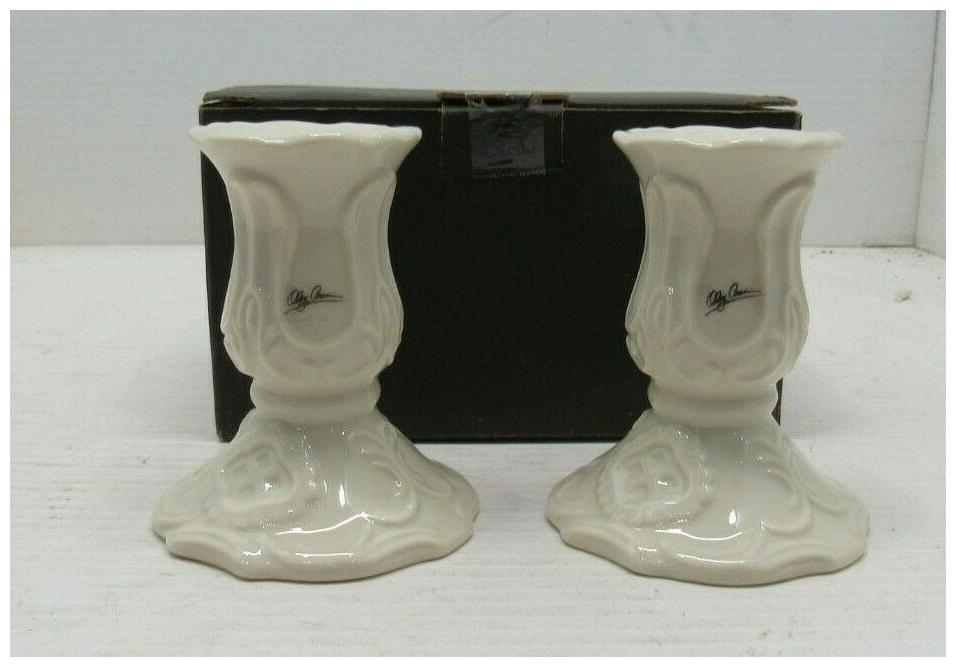 

Set of Two (2) Oleg Cassini Taper Candle Holders Home Decor Wedding