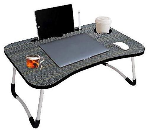 

SETIST Foldable Laptop Table with Cup Holder Charging Cable IPad Tablet Slot - Black
