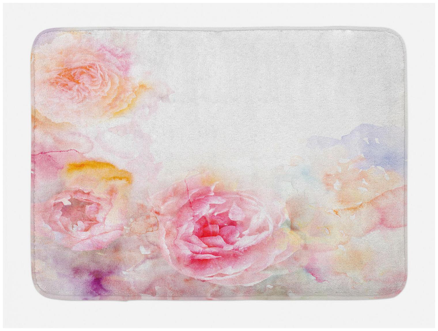 

Shabby Chic Bath Mat Pale Pink Roses Non-Slip Plush Mat 29 5 X 17 5 Inches