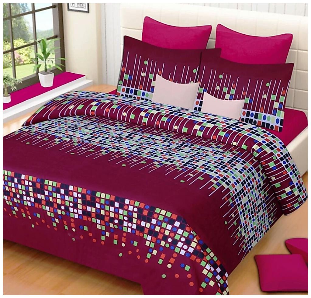 

SHAKRIN Microfiber 3D Printed Double Size Bedsheet 160 TC ( 1 Bedsheet With 2 Pillow Covers Maroon )