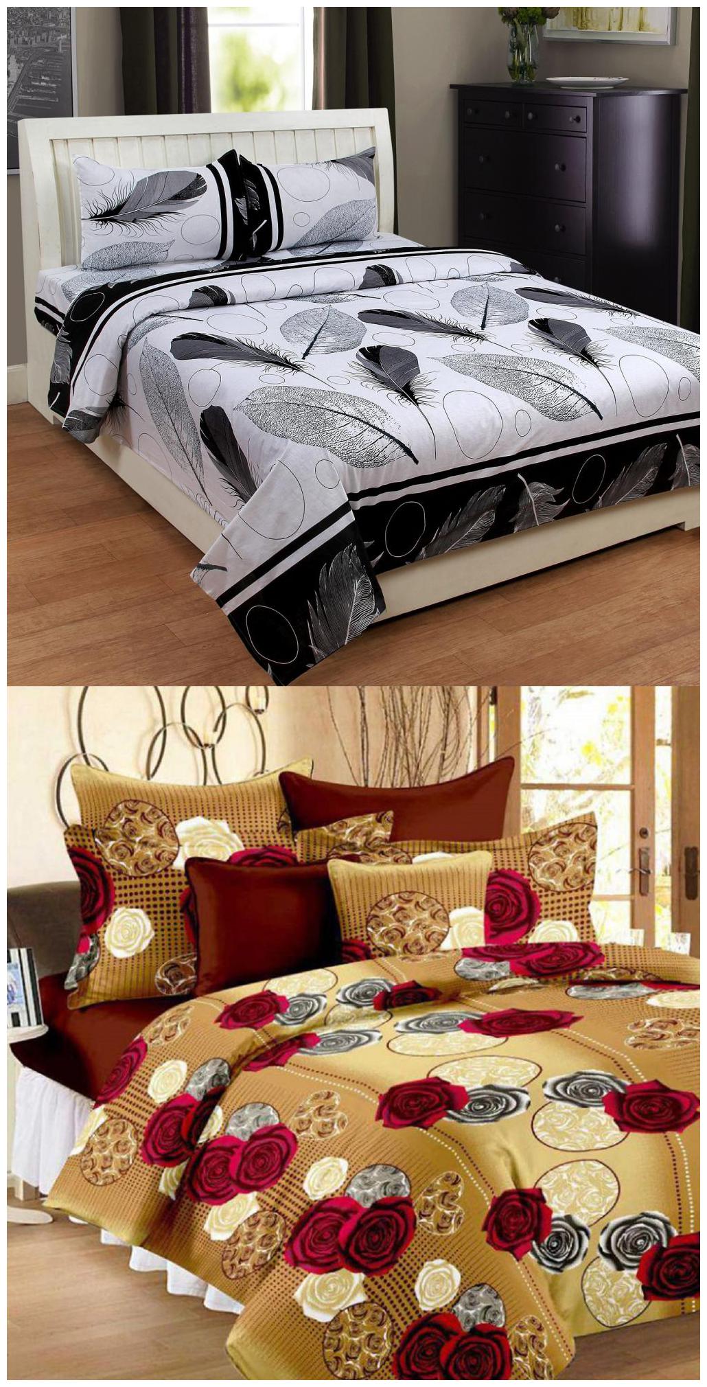 

SHAKRIN Microfiber 3D Printed Double Size Bedsheet 160 TC ( 2 Bedsheet With 4 Pillow Covers Multi )