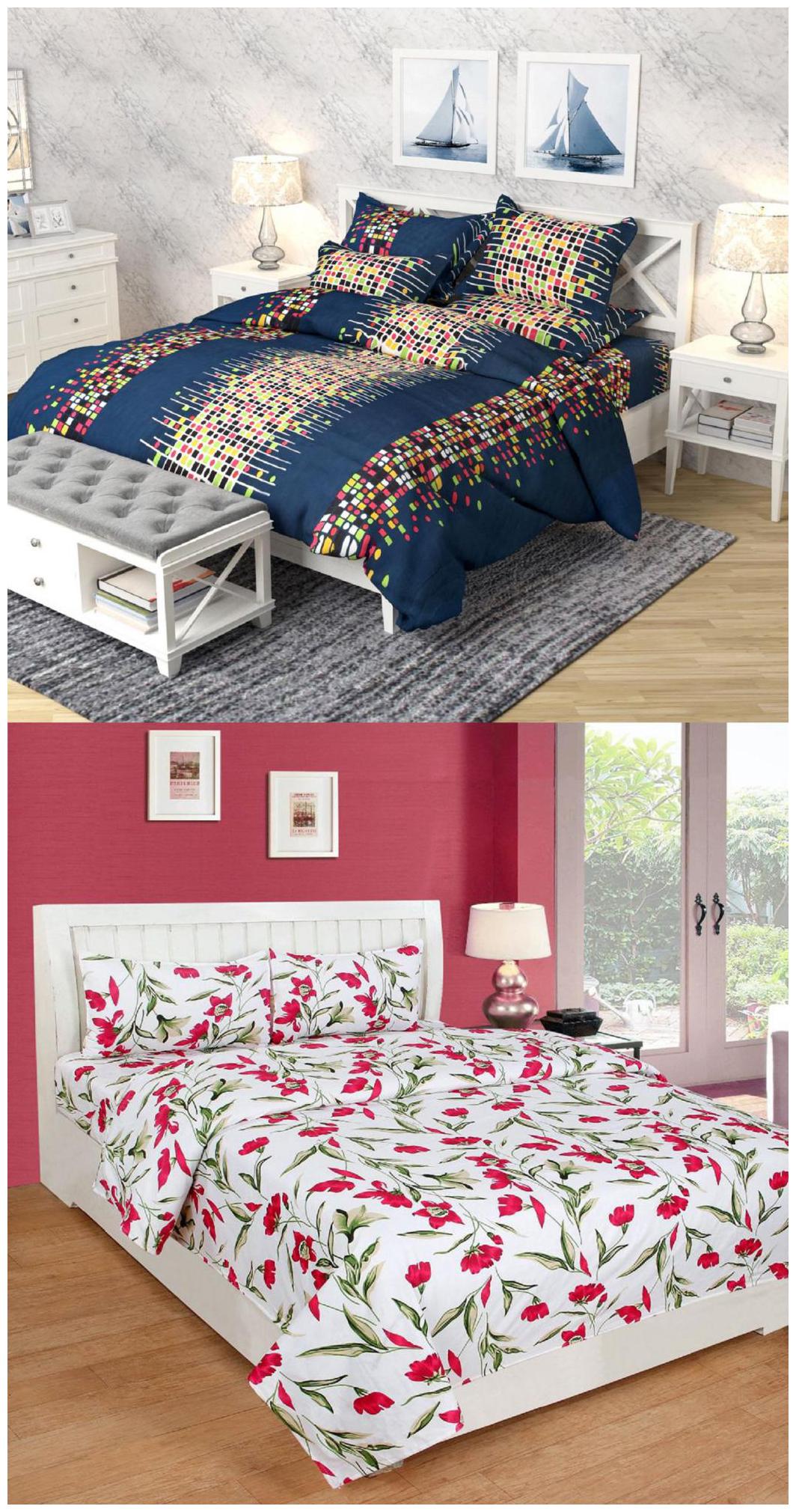 

SHAKRIN Microfiber 3D Printed Double Size Bedsheet 160 TC ( 2 Bedsheet With 4 Pillow Covers Multi )