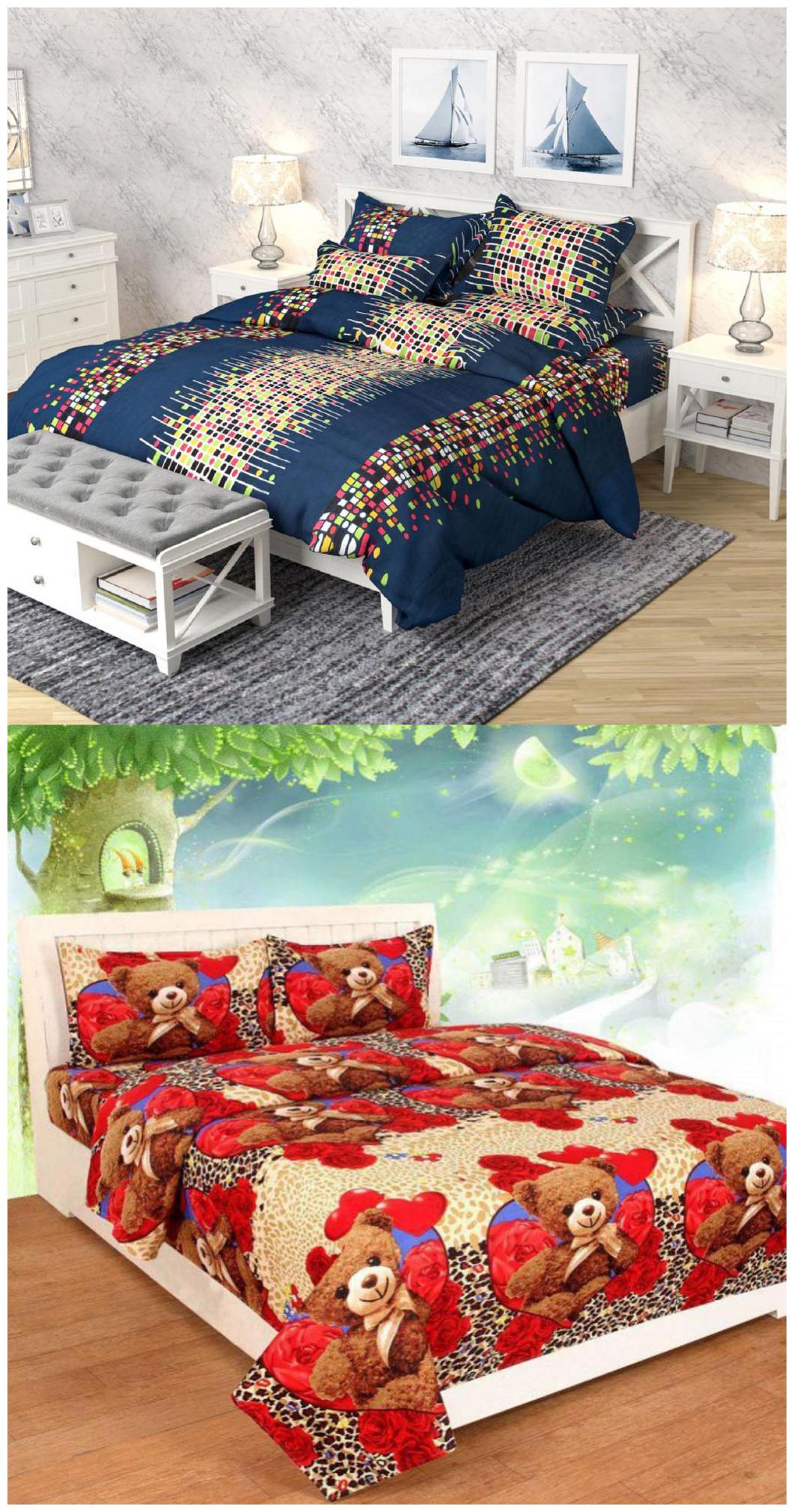 

SHAKRIN Microfiber 3D Printed Double Size Bedsheet 160 TC ( 2 Bedsheet With 4 Pillow Covers Multi )