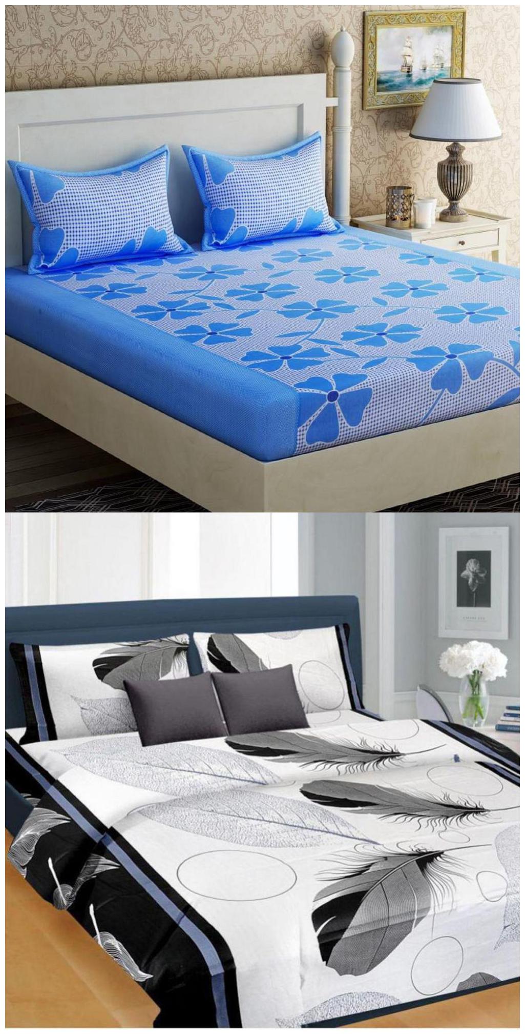 

SHAKRIN Microfiber 3D Printed Double Size Bedsheet 160 TC ( 2 Bedsheet With 4 Pillow Covers Multi )