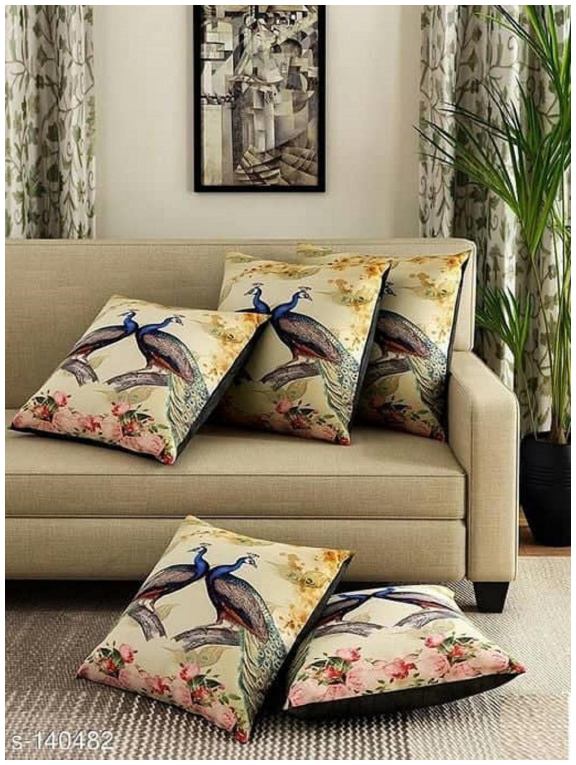 

SHAKRIN 3d printed Jute Cream Cushion Cover ( Regular Pack of 5 )
