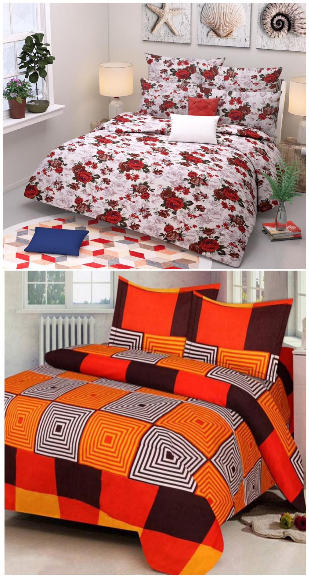 

SHAKRIN Microfiber 3D Printed Double Size Bedsheet 160 TC ( 2 Bedsheet With 4 Pillow Covers Multi )