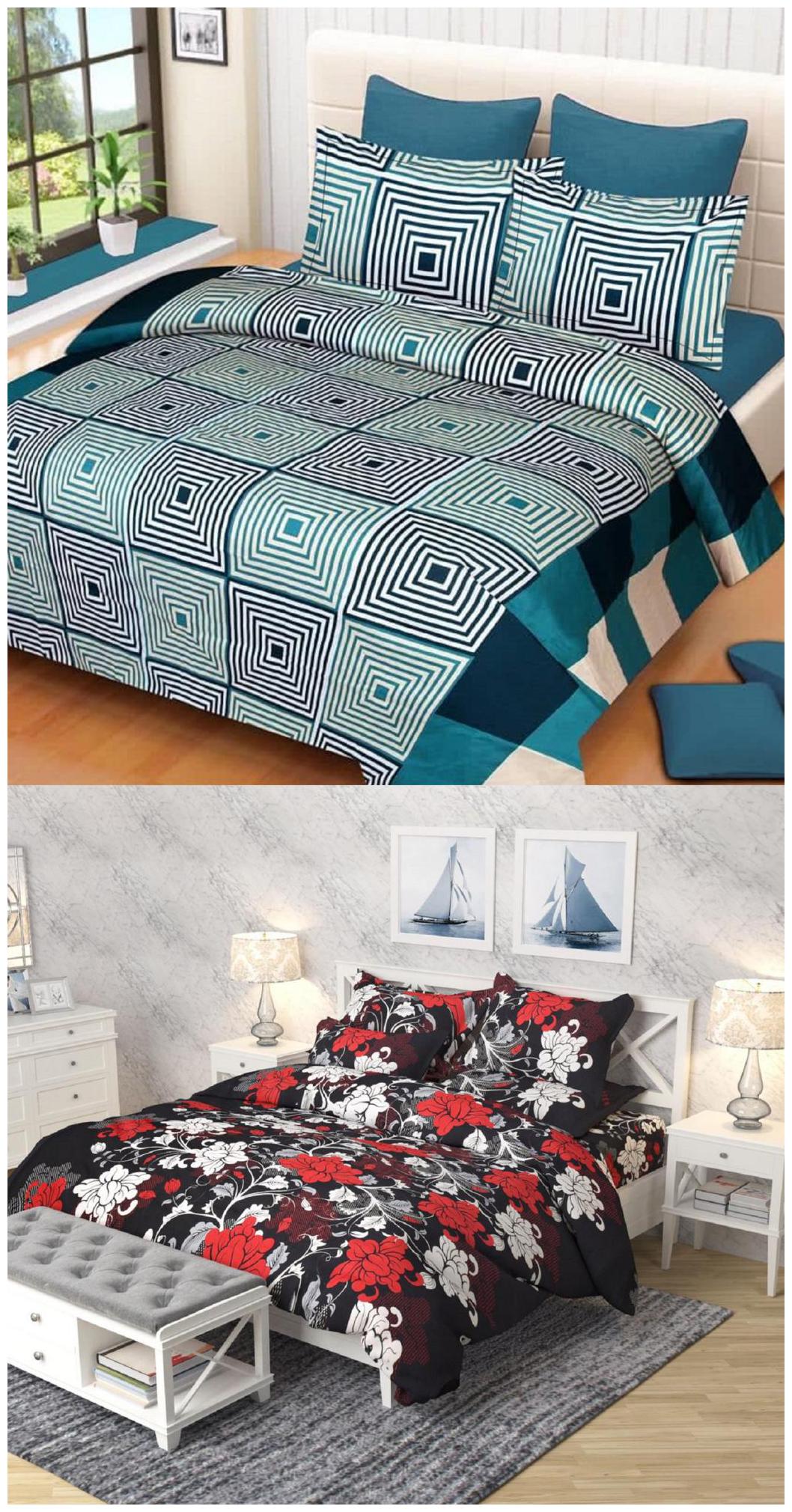 

SHAKRIN Microfiber 3D Printed Double Size Bedsheet 160 TC ( 2 Bedsheet With 4 Pillow Covers Multi )