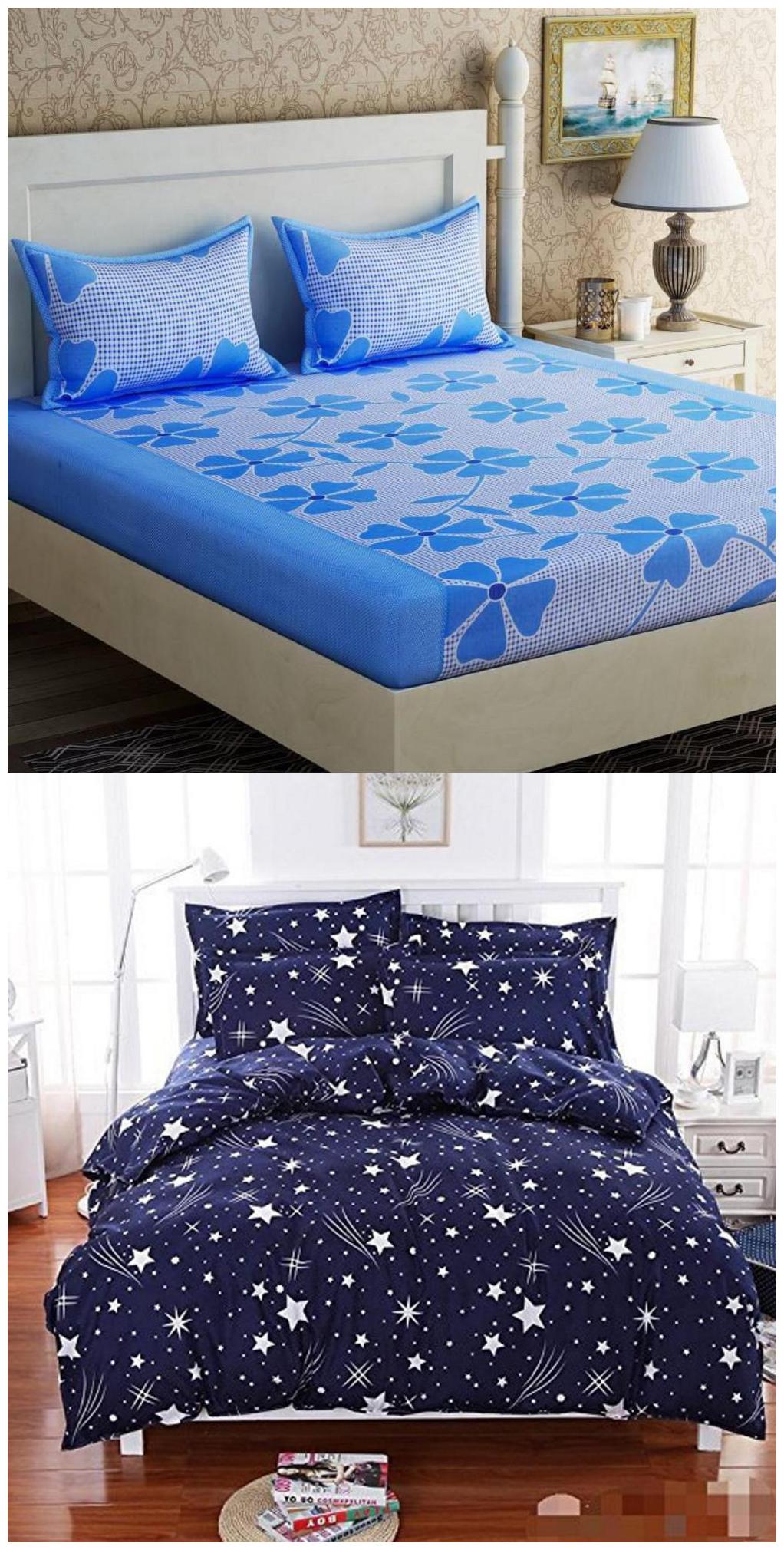

SHAKRIN Microfiber 3D Printed Double Size Bedsheet 160 TC ( 2 Bedsheet With 4 Pillow Covers Multi )