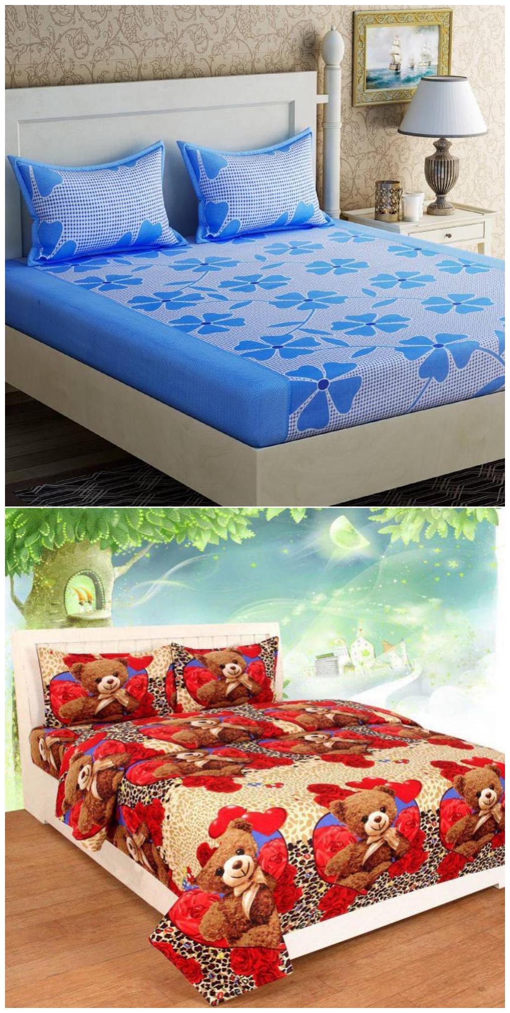 

SHAKRIN Microfiber 3D Printed Double Size Bedsheet 160 TC ( 2 Bedsheet With 4 Pillow Covers Multi )