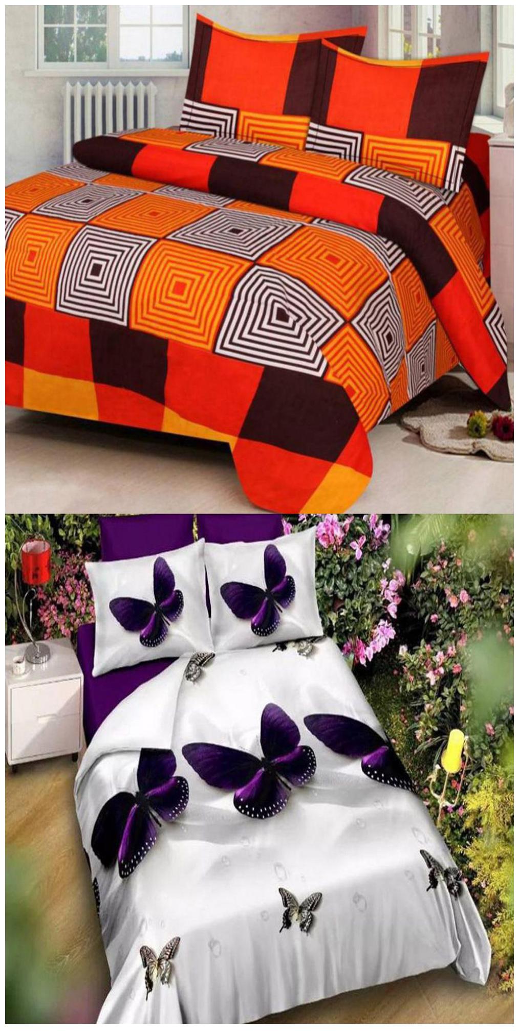 

SHAKRIN Microfiber 3D Printed Double Size Bedsheet 160 TC ( 2 Bedsheet With 4 Pillow Covers Multi )