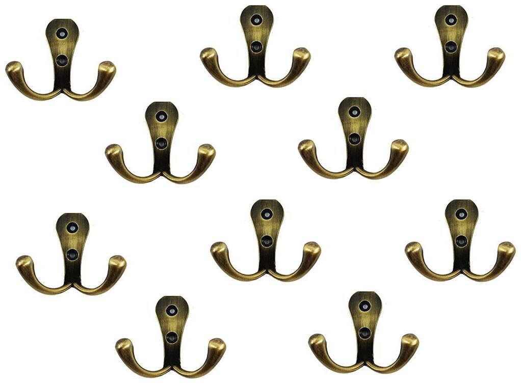 

Shaks Antique-2 Pin Heavy Bathroom Cloth Hanger Wall Robe Hooks Rail For Hanging Keys Clothes Towel Steel Hook ( Pack of 10)