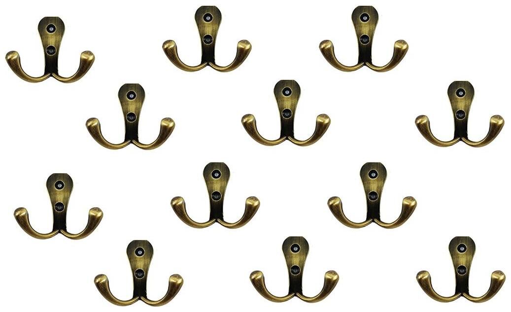 

Shaks Antique-2 Pin Heavy Bathroom Cloth Hanger Wall Robe Hooks Rail For Hanging Keys Clothes Towel Steel Hook ( Pack of 12)