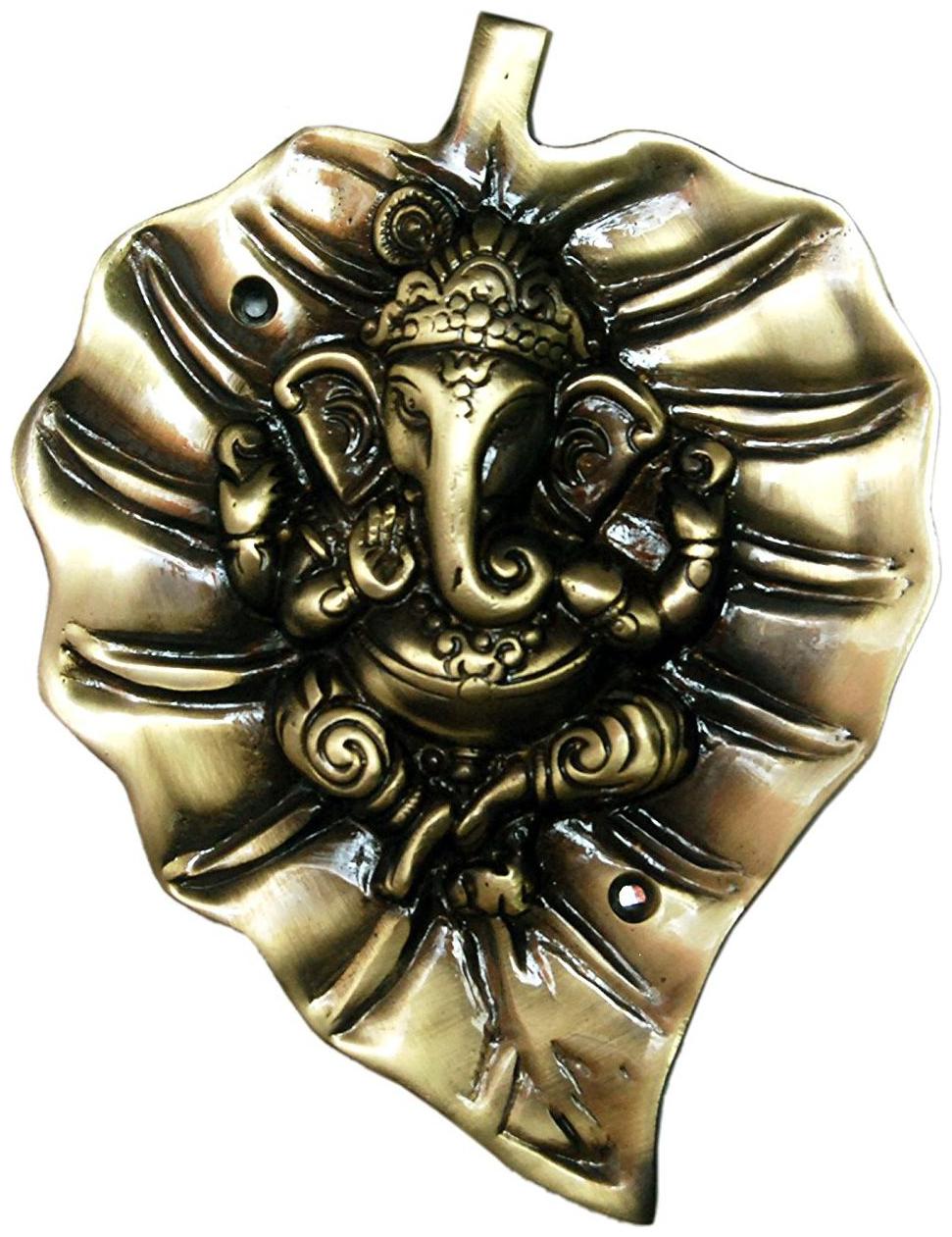 

SHAKS Hardware Solutions Antique Ganesha in a Leaf Wall Door Hanging (20 cm X 15 cm) - Full Brass