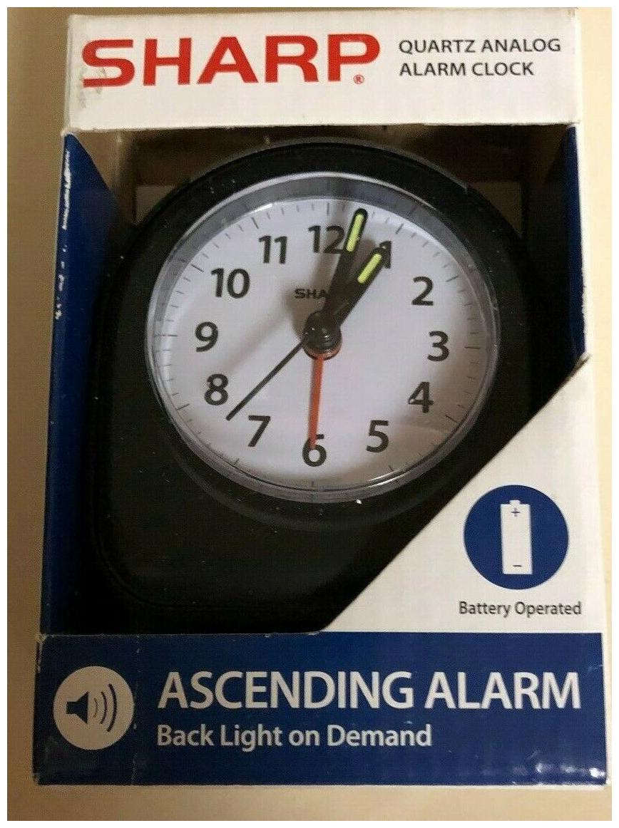 

Sharp Quartz Analog Black Ascending Alarm Clock Battery Operated NEW