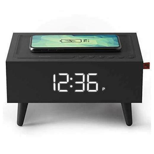 

SHARPER IMAGE Clock Radio with Wireless Qi Phone Charger Midcentury Modern