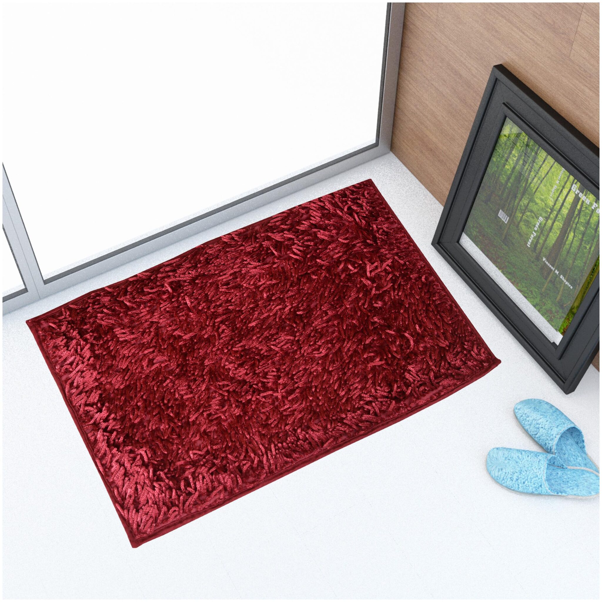 

Sheen Decor Velvet Polyester Shaggy Door Mat Soft Beautiful for Bedside Kitchen Bed Room Living Room (Maroon)