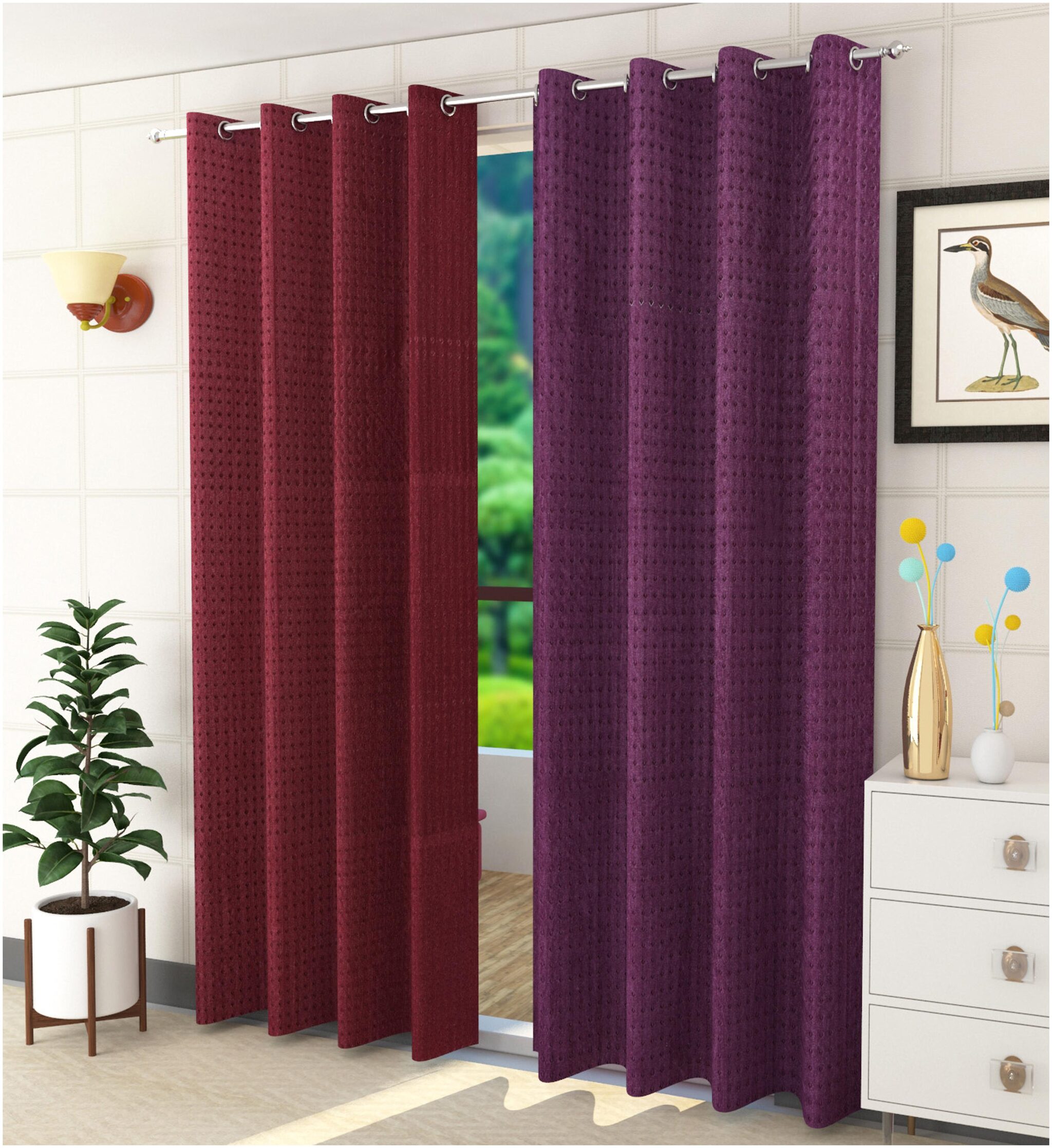 

Sheen Decor Polyester Door Room Darkening Maroon Purple Regular Curtain ( Eyelet Closure Solid )
