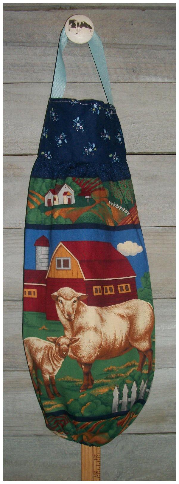 

Sheep Lamb Barn Farm Plastic Grocery Bag Rag Sock Holder Organizer Handmade