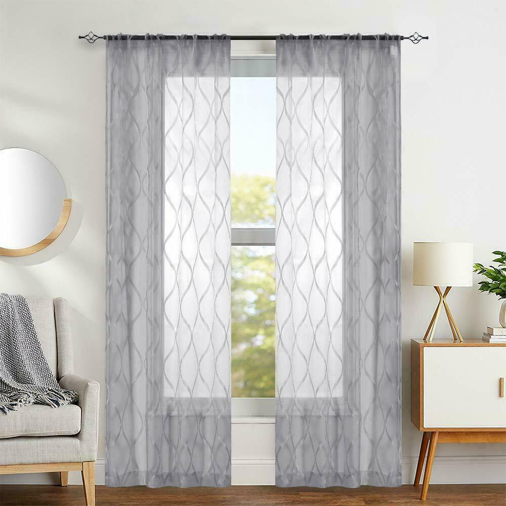 

Sheer Curtains Living Room Darpes Medallion Design Geo Window Vintage 2 Panels