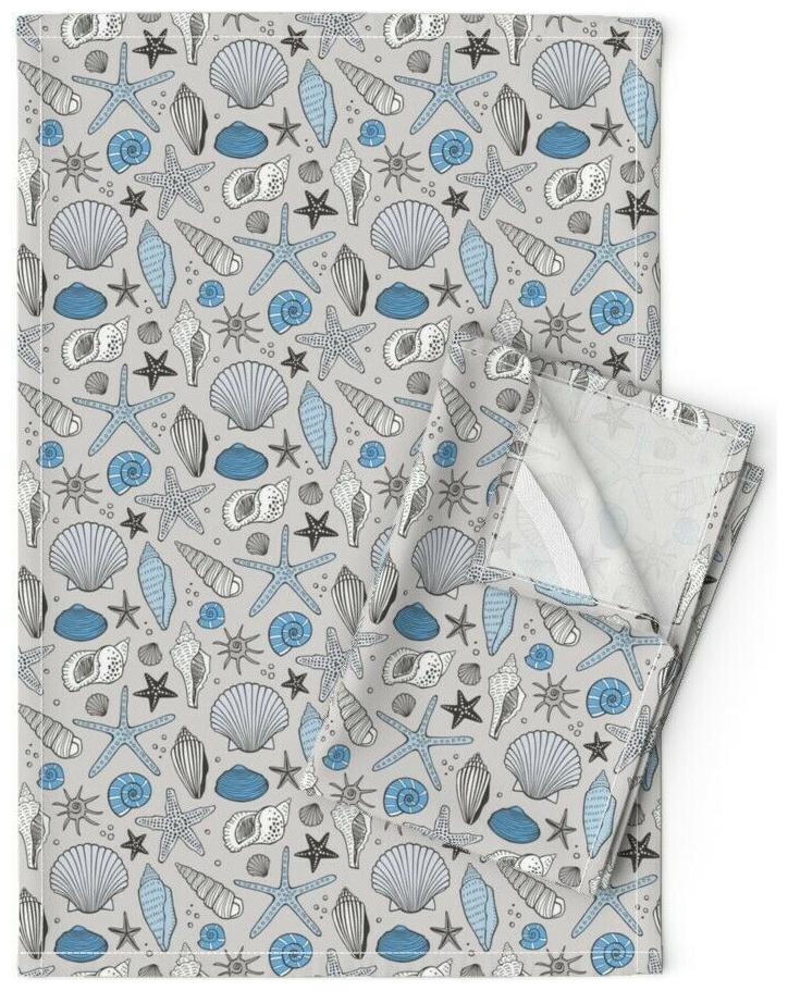 

Shell Shells Seashell Seashells Linen Cotton Tea Towels by Roostery Set of 2