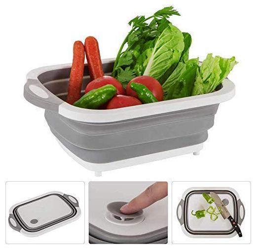

Shemok Plastic Silicone Chopping Board cum Drainer Basket (White Grey Pack of 1)