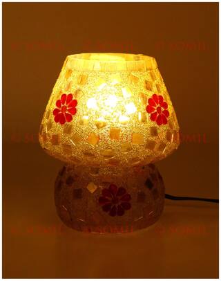 Shining Multicolor Hand Decorative With Colorful Beads & Chips Glass Table Lamp