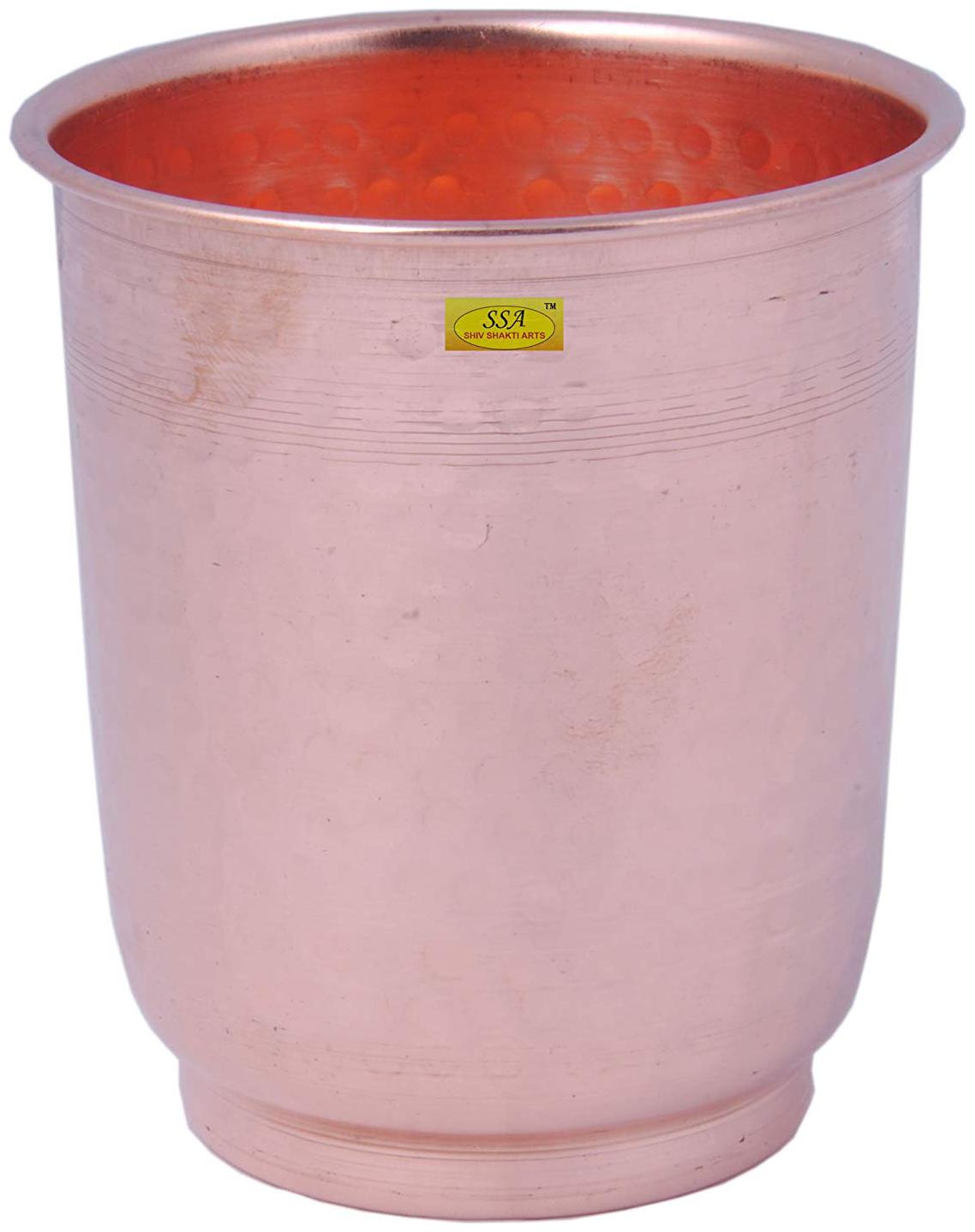 

Shiv Shakti Arts 11 cm X 8 5 cm Handmade Pure Copper Glass Tumbler Hammered Design Broad Opening Capacity 300 ml