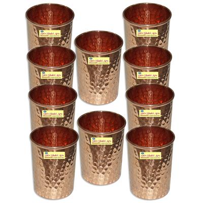 

SHIV SHAKTI ARTS Handmade Pure Copper Middle Hammered Glass Set of 10