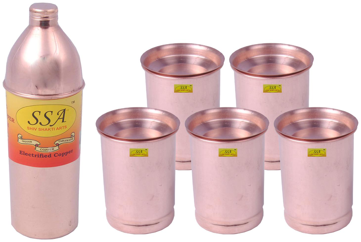 

Shiv Shakti Arts Copper Brown Water Bottle ( 800 ml Set of 6 )