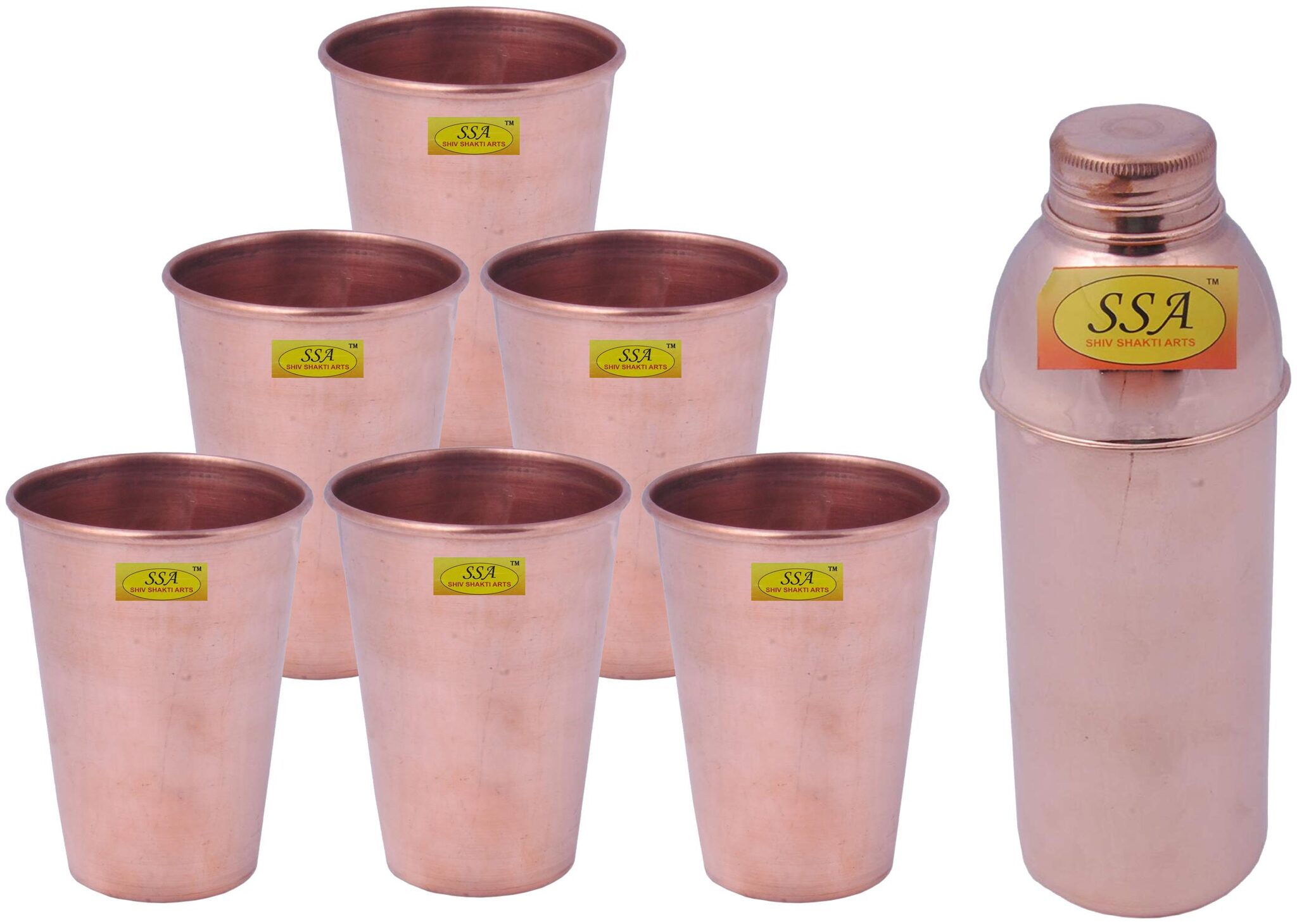 

Shiv Shakti Arts Copper Brown Water Bottle ( 900 ml Set of 7 )