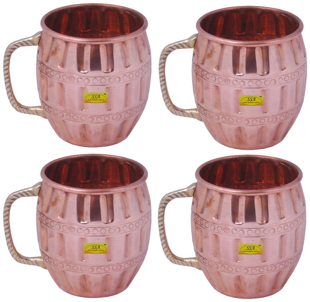 

Shiv Shakti Arts Handmade Pure Designer Copper Mug Set of 4