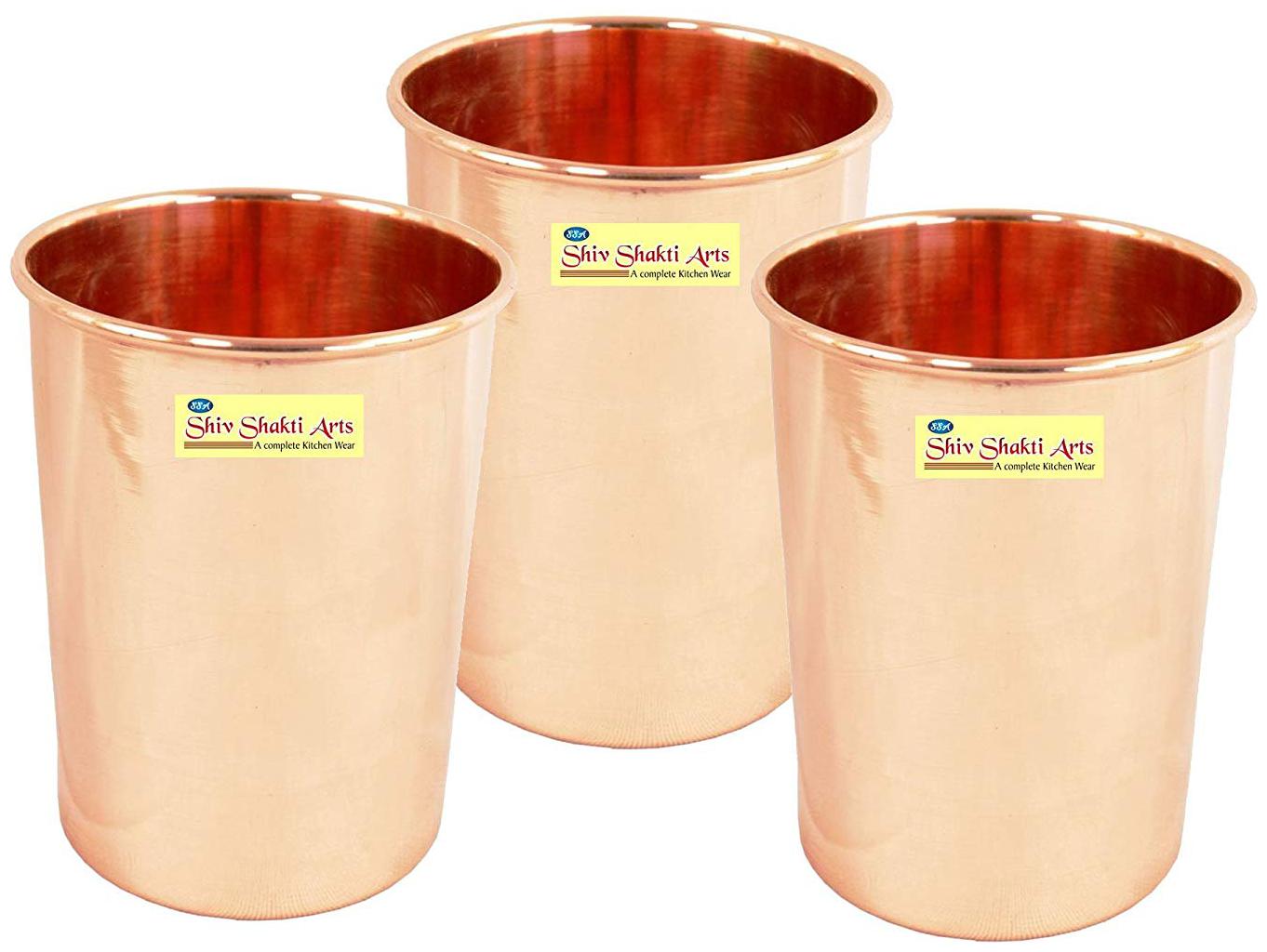 

Shiv Shakti Arts Handmade Pure Copper Plain Glass Set of 3