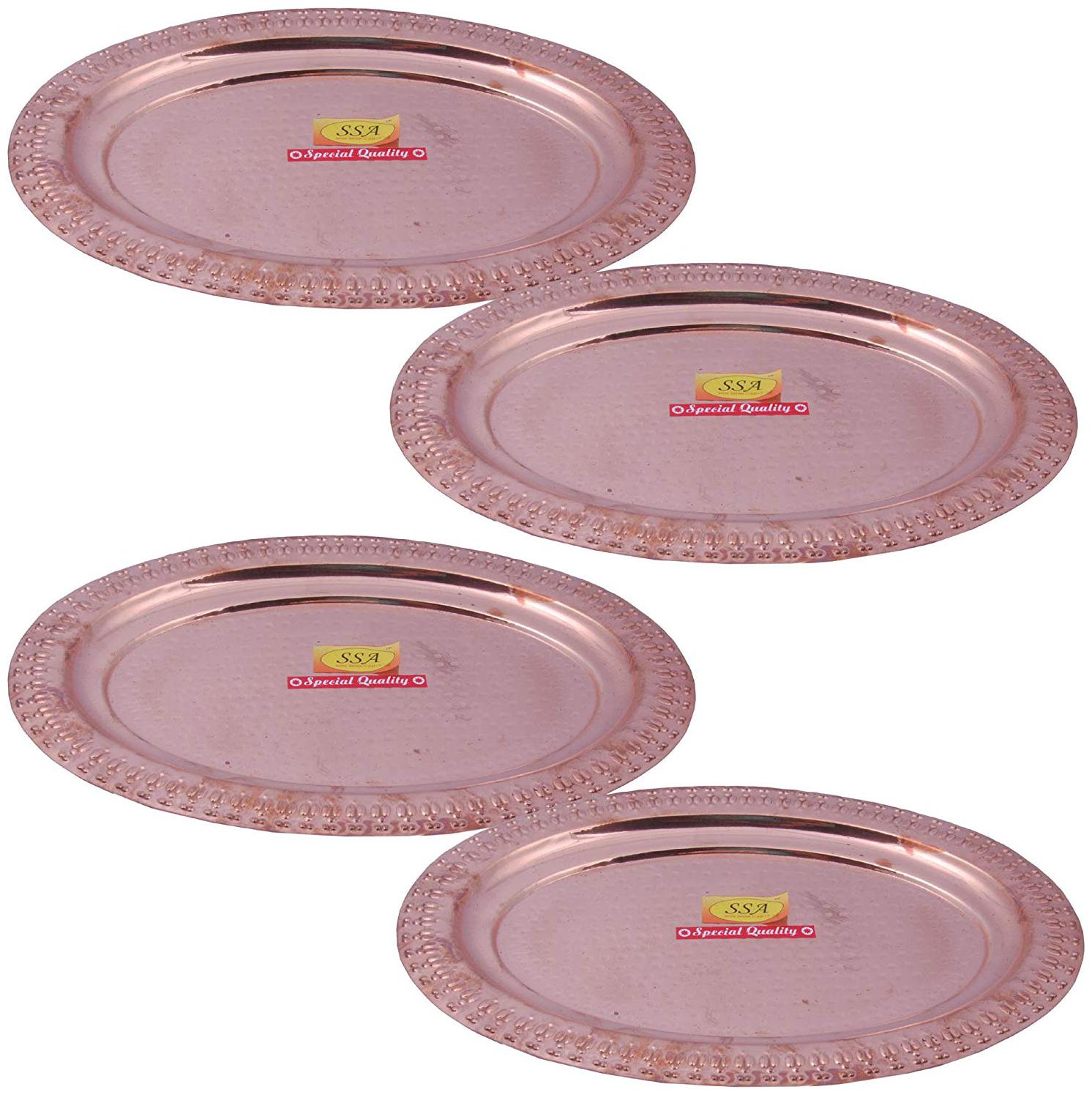 

Shiv Shakti Arts Set Of 4 15 X10 5 Pure Copper Tray Oval Shaped Hammered Designed Plate For Home Restaurant Hotel Tableware Giftware Item