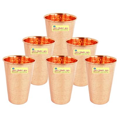 

SHIV SHAKTI ARTS Handmade Pure Copper Big Hammered Glass Set of 6