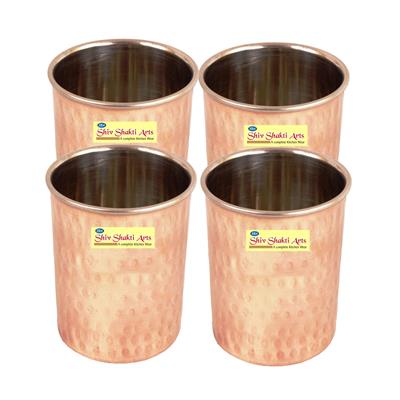 

SHIV SHAKTI ARTS Handmade Pure Steel Copper Hammered Glass Set of 4