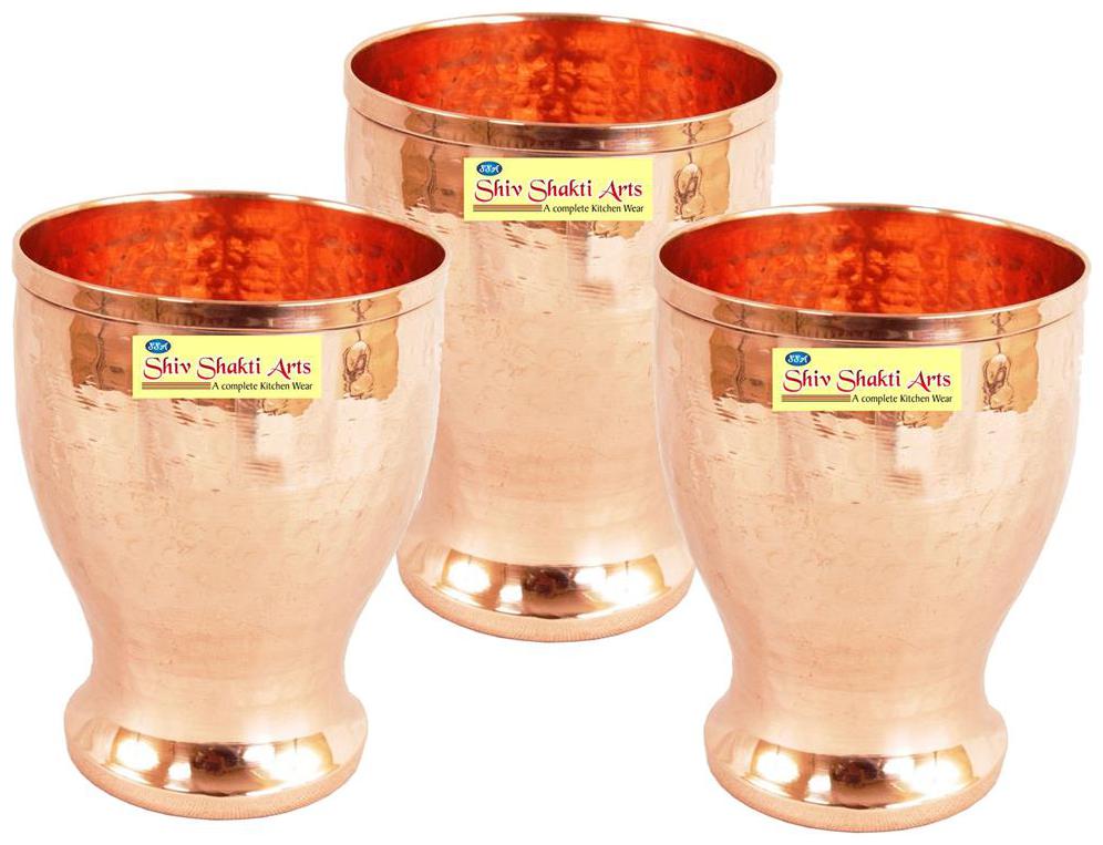 

SHIV SHAKTI ARTS Handamde Pure Copper Hammered Glass Set of 3
