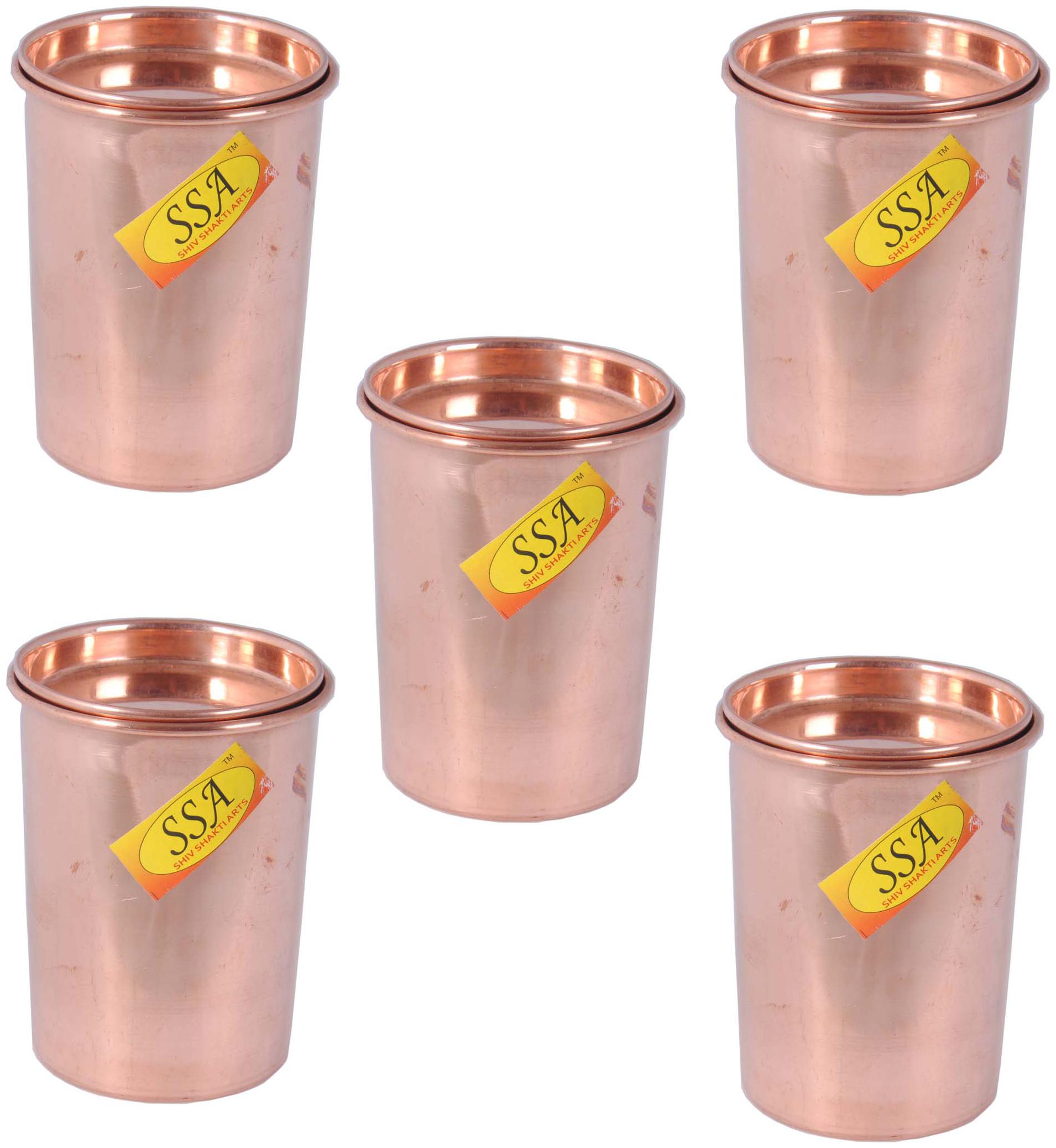 

Shiv Shakti Arts Handmade Pure Copper Plane Glass with Lid Copper Plane Design Tumbler Capacity-300 ml Each Set of 5
